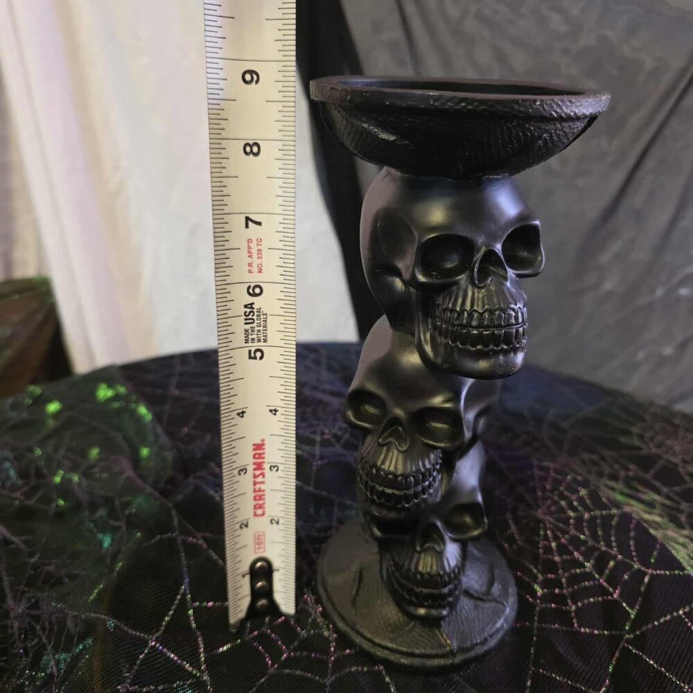 Gothic Stacked Skull Pillar Candle Holder | Macabre Halloween Decor